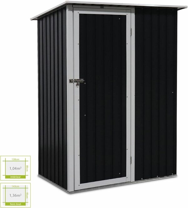 Alice's Garden - Abri de Jardin en métal - LYS 1.36m² Gris Anthracite et Blanc - Cabane à Outils avec Porte Simple à loquet. kit de Fixation Sol Inclus. Remise