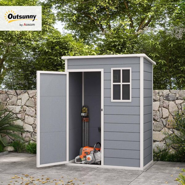 Outsunny Abri de Jardin 1,14 m² cabane de Jardin pour Outils - Porte verrouillable, aération et fenêtre - dim. 151L x 92l x 193H cm - Plastique, Gris