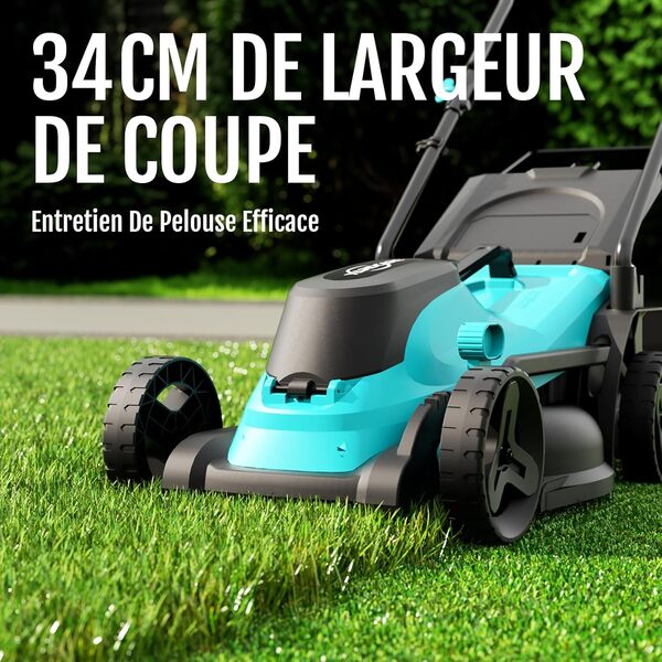 YARDCARE Tondeuse Gazon Batterie, Écran LED, Moteur Brushless, 3200 RPM, 18V, 34 cm Largeur de Coupe, Réglage Hauteur 5 Niveaux (25-65 mm), Bac de Ramassage 30L, Batterie 4.0Ah et Chargeur Inclus