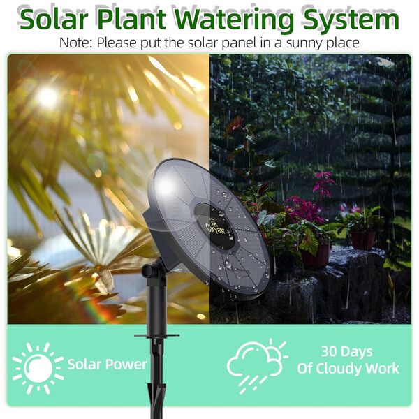 Système d'irrigation goutte à goutte solaire, système d'arrosage automatique avec batterie de 2200 mAh et 6 modes de minuterie pour plantes en pot, kit d'irrigation goutte à goutte pour balcon, serre,