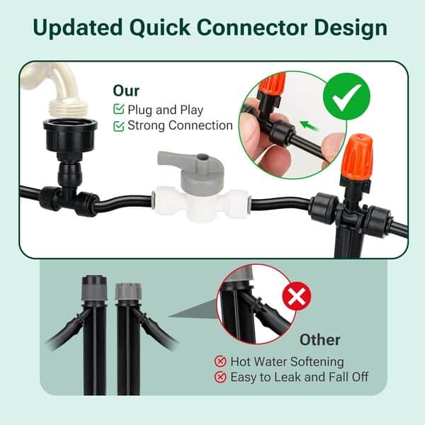 Yomile Kit d'irrigation goutte à goutte de 30 m, kit d'irrigation goutte à goutte à connecteur rapide, système d'arrosage pour plantes suspendues avec tube vierge de 6,35 mm et buses de brumisation