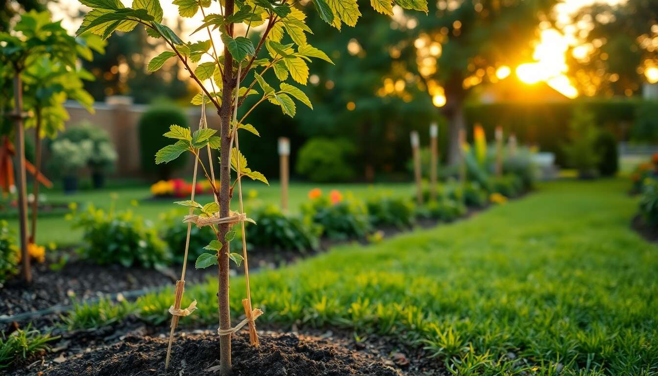 Tuteurer les jeunes arbres pour un d&eacute;veloppement optimal