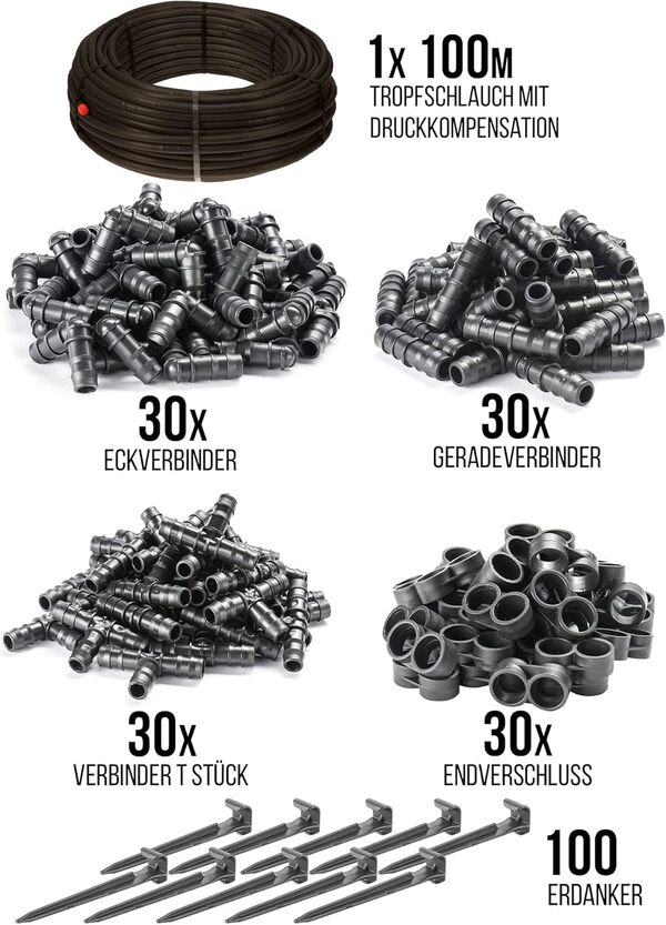 HaGa® Kit d'irrigation - Tuyau goutte à goutte de 16 mm de longueur de 100 m avec compensation de pression avec accessoires - Tuyau d'arrosage de jardin