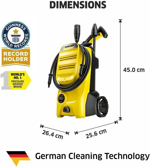 Kärcher Nettoyeur Haute Pression K 4 Classic, Pression : max. 130 bar, Débit : 420 l/h, Surface : 30 m²/h, Filtre à Eau, Poids : 4,6kg, Flexible et Pistolet Haute Pression, Rotabuse, Lance Vario Power