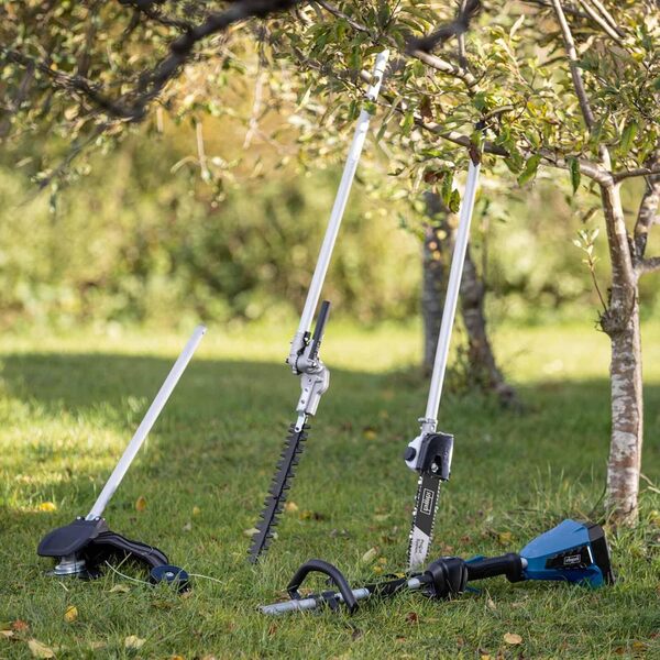 Scheppach Outil de Jardin Multifonctions sans Fil IXES 20V - BC-MFH400-X - Brushless - 2x20V - Débroussailleuse - Coupe-Bordure - Rotofil - Bandoulière Incluse - Vendue sans Batterie ni Chargeur