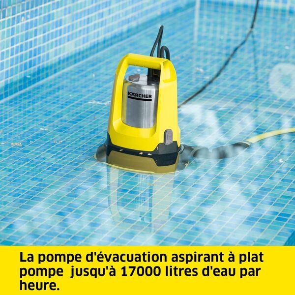 Pompe d'Evacuation Kärcher Sp 17,000 Flat Level Sensor, Moteur 550W, Débit 17000 L/H, 0,9 Bar, Profondeur Immersion Max 7 m, Hauteur Refoulement Max 9M, Taille Particules Max 5 mm, Hauteur Liquide