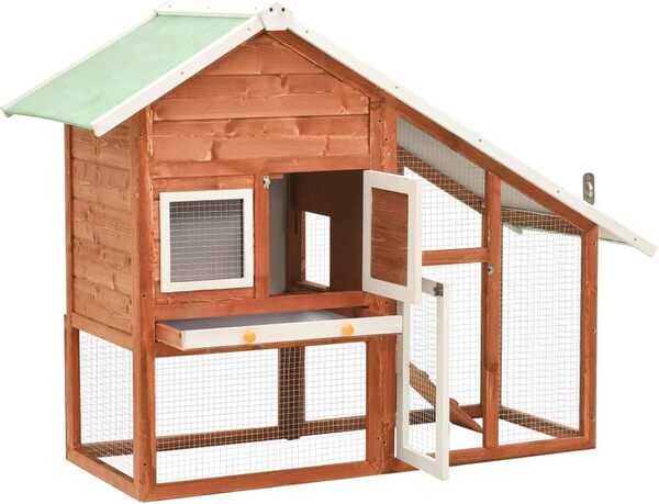 Tidyard Clapier Rouge Cages pour Petits Animaux, Garden Poulailler en Bois 140x63x120 cm Bois de Sapin Massif