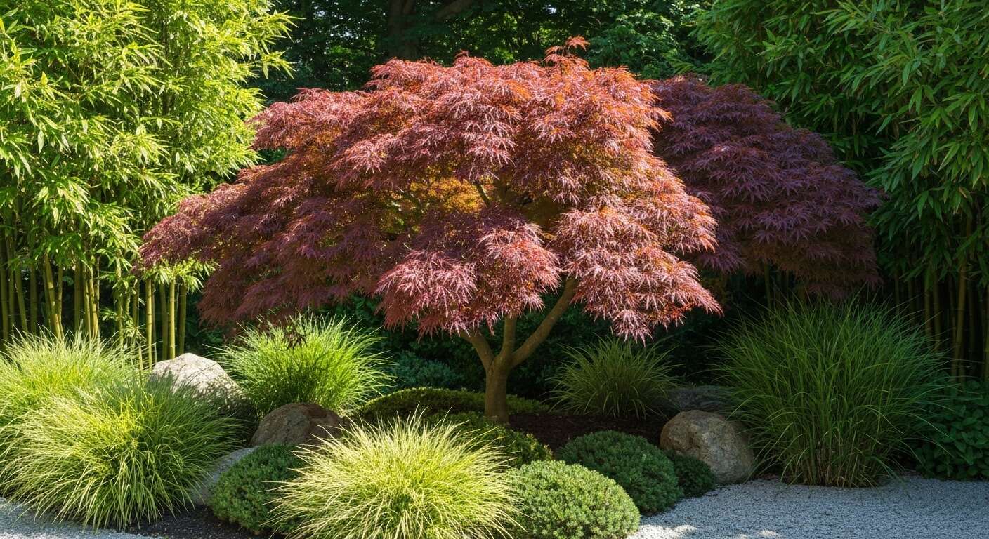 Associer l'&eacute;rable du japon dans un jardin zen