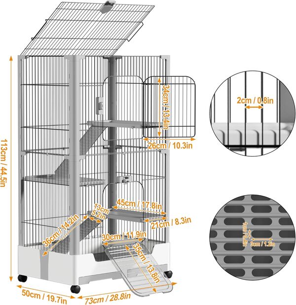 Clapier à lapins d'intérieur et d'extérieur avec toit ouvert, serrures de sécurité, échelle et tiroirs, double couche