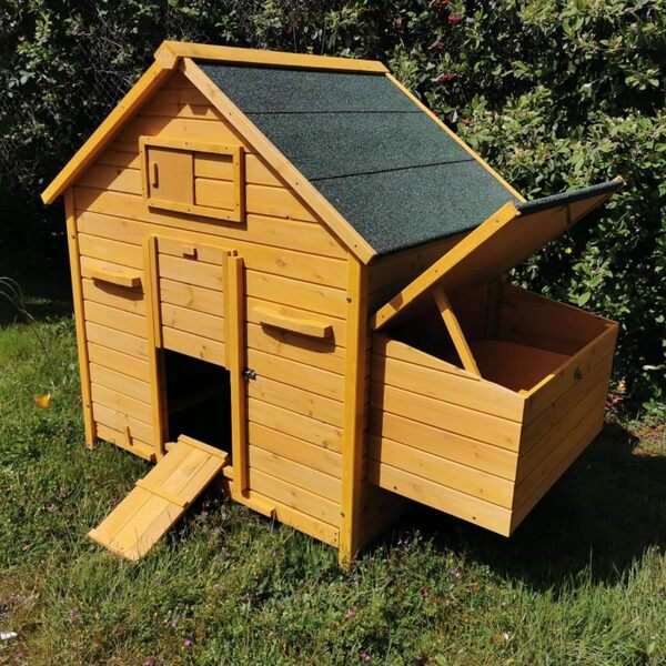 Animal Valley - Poulailler Bassette XL Toit Shingle Vert - Bois - L 146 x l 86 x H 118 cm - Taille XL - Beige - pour 6 à 8 Poules