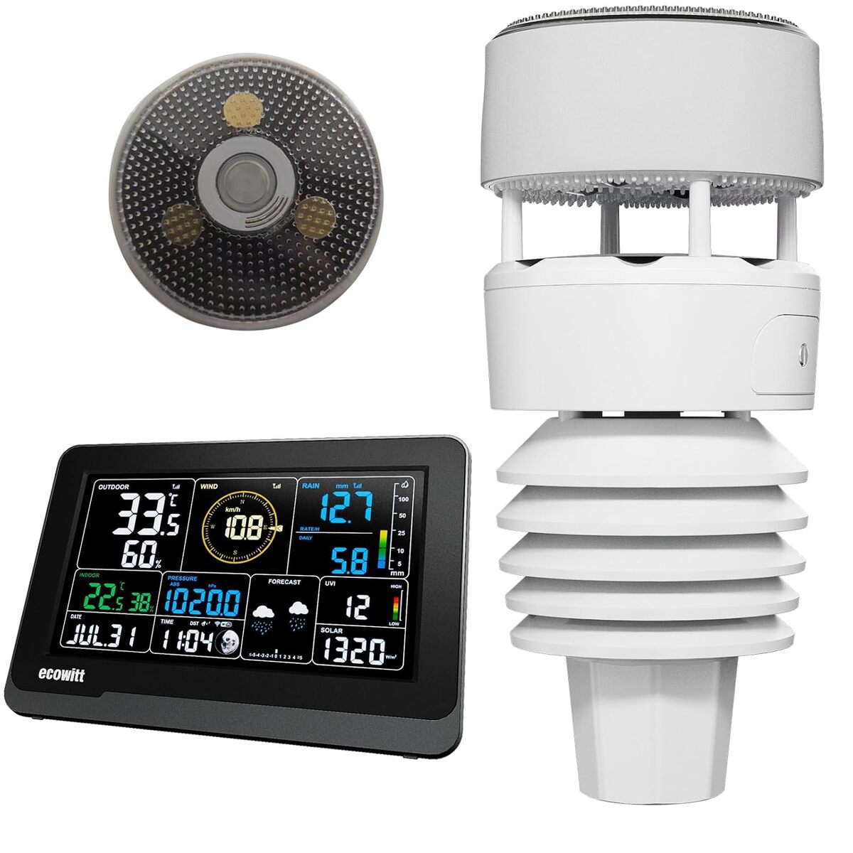Test de la station météo Ecowitt WS3901 : console LCD wifi avec 3 capteurs intégrés