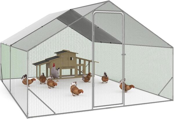 IDMarket - Enclos poulailler 12 m² Parc grillagé 4x3 M Acier galvanisé - Avec filet de toit