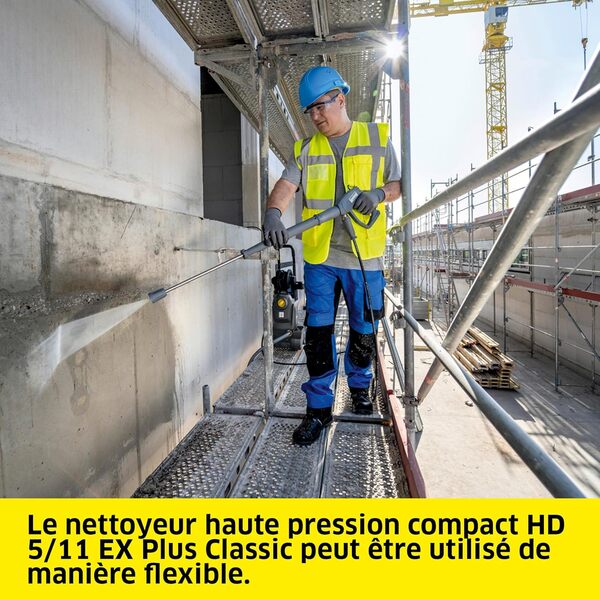 Kärcher Nettoyeur Haute Pression à Eau Froide HD 5/11 EX Plus Classic, Pression de Travail : 110 Bar, débit : 500 l/h, Poids : 21 kg, Tuyau : 8 m, Lance, rotabuse, Enrouleur de Tuyau