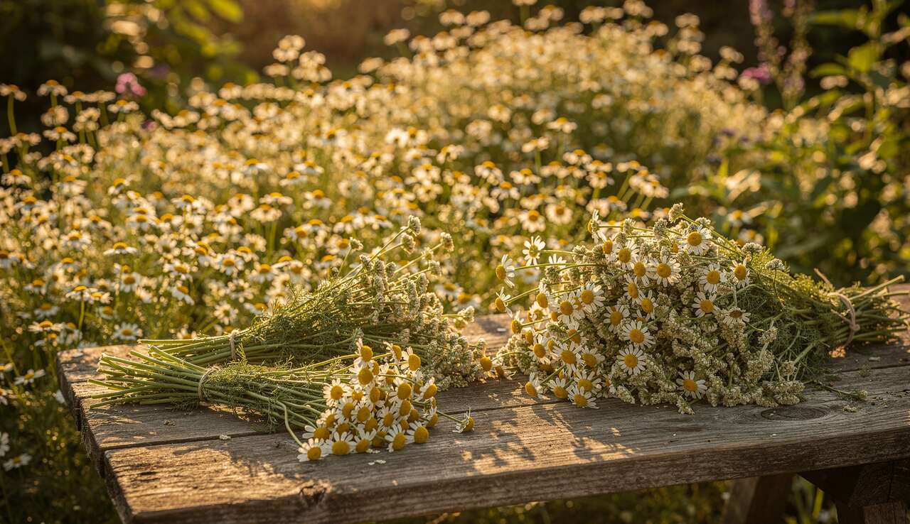 R&eacute;colte et s&eacute;chage des fleurs de camomille