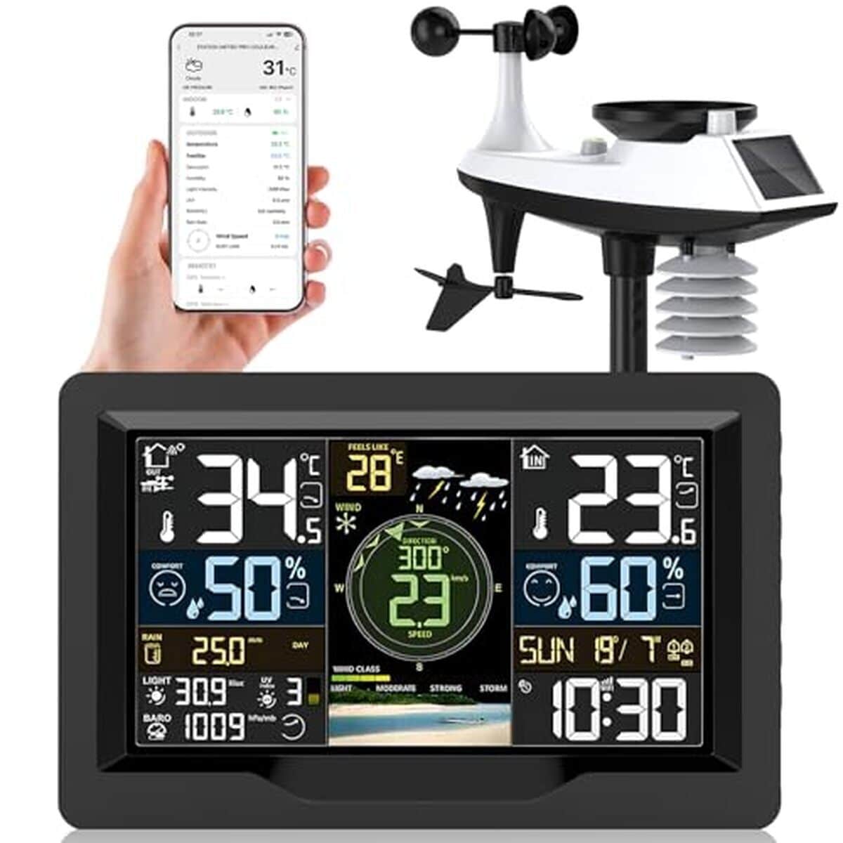 Test station météo WiFi 7 en 1 avec capteur sans fil